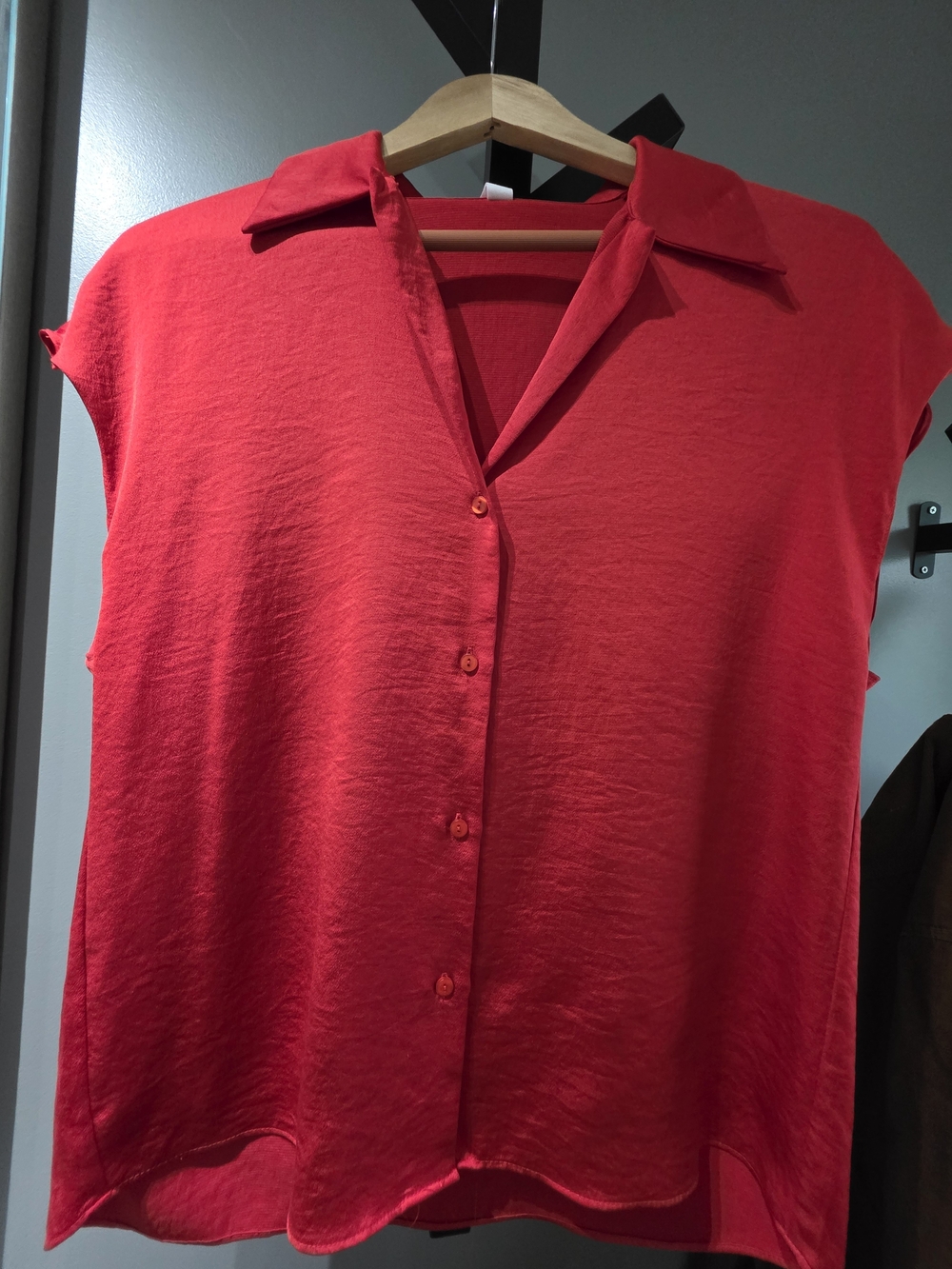 Mango Bright Red Sleeveless Button-Down Shirt